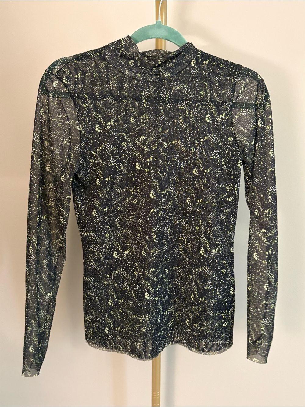 Ted Baker London Teeana Sheer Long-Sleeve Mock Neck Top in Black and Lime